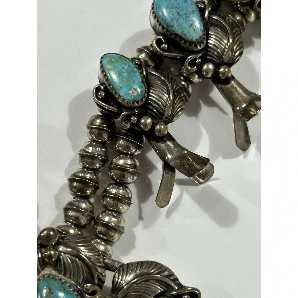 Wayne Etsitty Navajo Sterling Turquoise Squash Blossom Necklace‎ Naja As Is